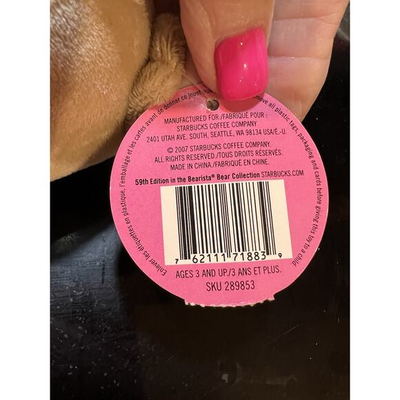 Starbucks Coffee Company 59th Edition Bearista Pink Plush Bear Collection 2007 - Picture 4 of 8